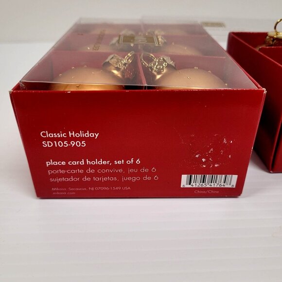 Mikasa Classic Holiday Place Card Holder Gold Ornaments Six Piece Set x 2 - Picture 5 of 5